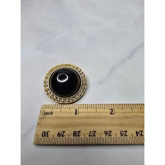 Embellished Gold Tone and Black Round Clip Earrings - Picture 6 of 6